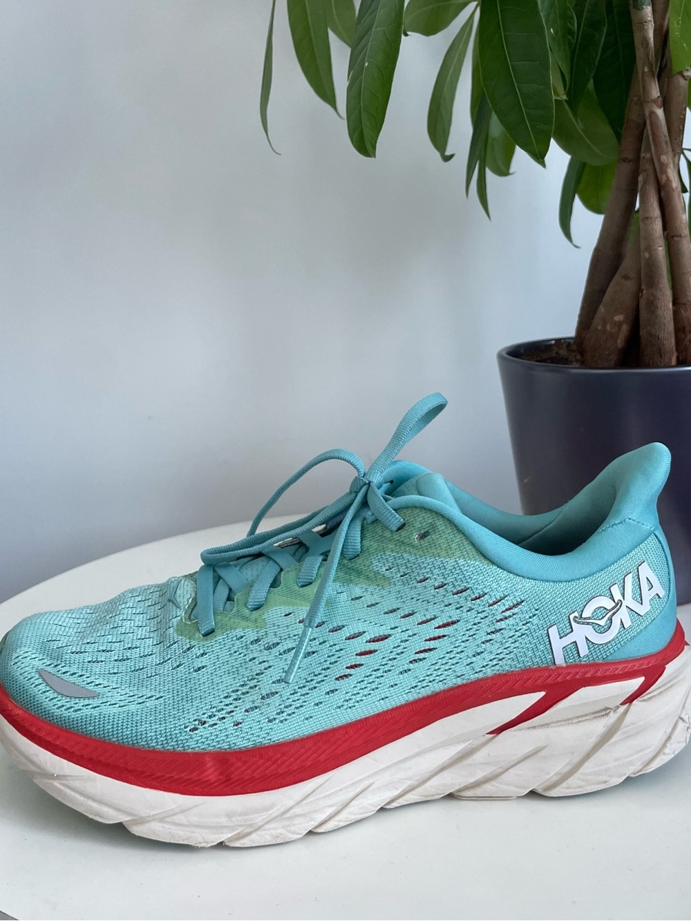 Women Size 6 Hoka Clifton 8 Aquarelle Blue Red Running Shoes